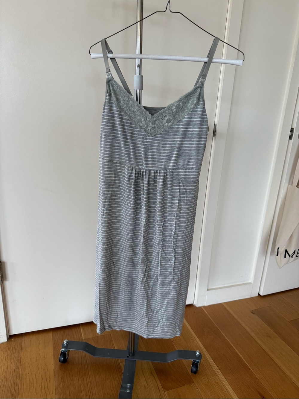 GAP Maternity Gray Striped Lace-Trim Sleepwear with Breastfeeding In-built Bra